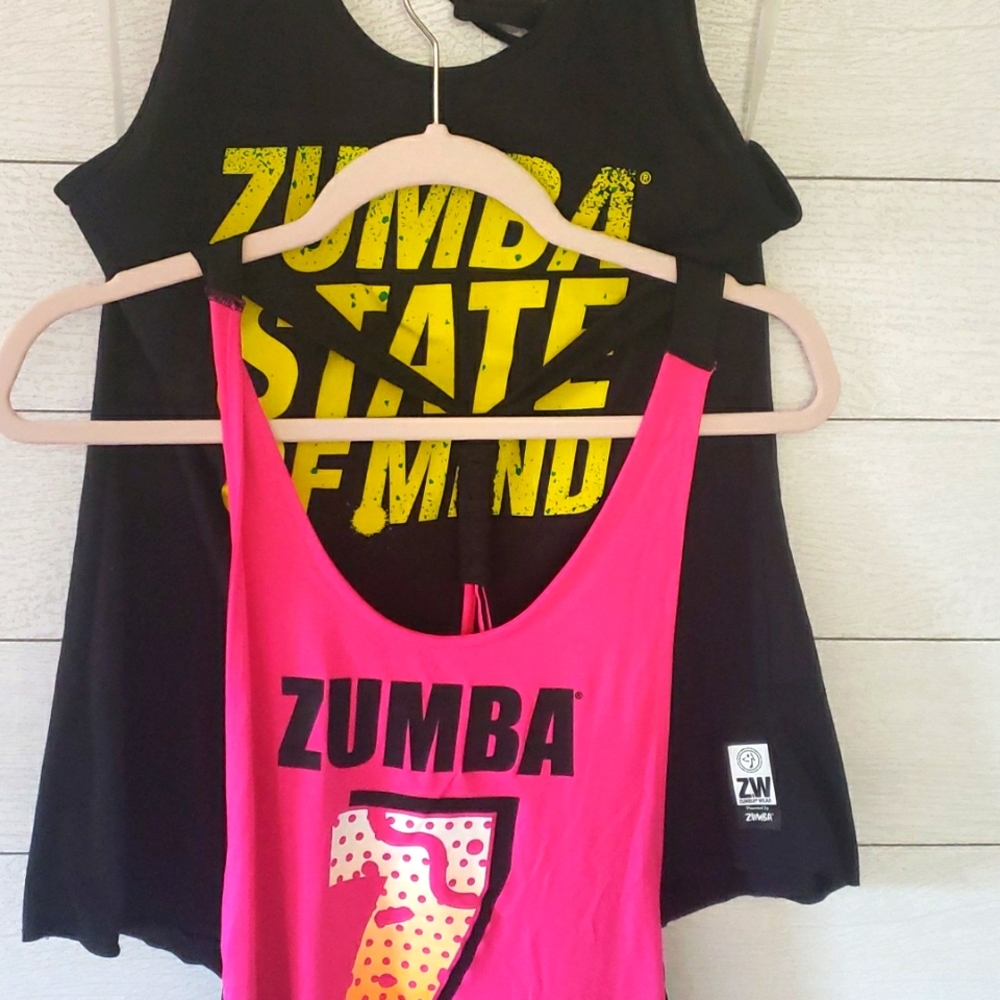 2 ZumbaT-Shirts: Halter top State of Mind & I Want My Zumba Twisted Tank Top. L